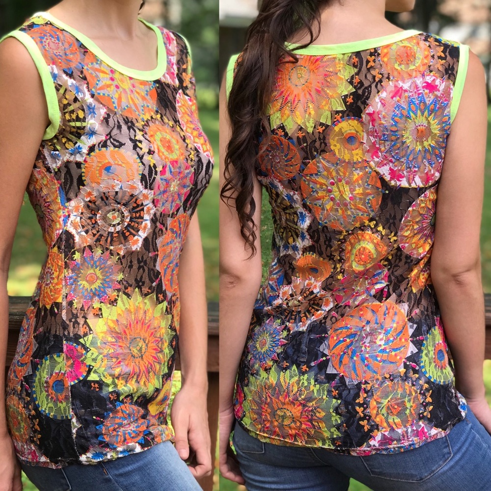 Vintage Multicolor Funky Lace Tank